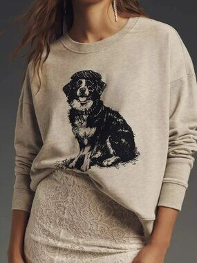 Anthropologie Maeve Best In Show Dog Cotton Crewneck Sweatshirt L Pullover